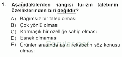 Genel Turizm Bilgisi 2012 - 2013 Dönem Sonu Sınavı 1.Soru