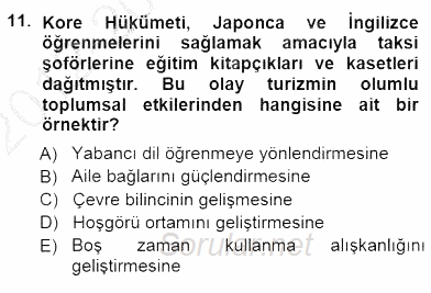 Genel Turizm Bilgisi 2012 - 2013 Dönem Sonu Sınavı 11.Soru