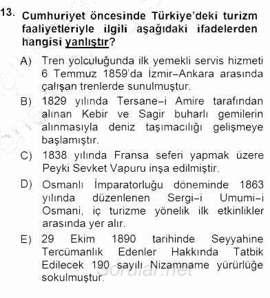 Genel Turizm Bilgisi 2012 - 2013 Dönem Sonu Sınavı 13.Soru