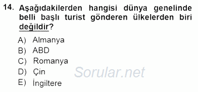 Genel Turizm Bilgisi 2012 - 2013 Dönem Sonu Sınavı 14.Soru