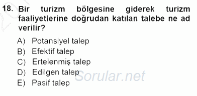 Genel Turizm Bilgisi 2012 - 2013 Dönem Sonu Sınavı 18.Soru