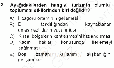 Genel Turizm Bilgisi 2012 - 2013 Dönem Sonu Sınavı 3.Soru