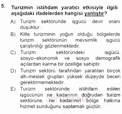 Genel Turizm Bilgisi 2012 - 2013 Dönem Sonu Sınavı 5.Soru