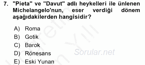 Güzel Sanatlar 2016 - 2017 3 Ders Sınavı 7.Soru