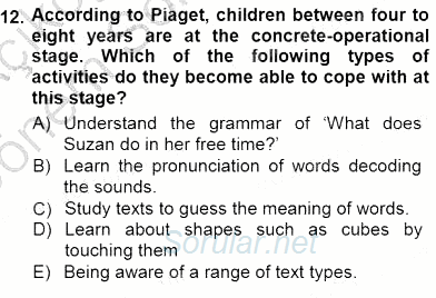 Çocuklara Yabancı Dil Öğretimi 1 2012 - 2013 Dönem Sonu Sınavı 12.Soru