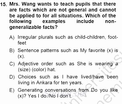 Çocuklara Yabancı Dil Öğretimi 1 2012 - 2013 Dönem Sonu Sınavı 15.Soru