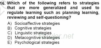 Çocuklara Yabancı Dil Öğretimi 1 2012 - 2013 Dönem Sonu Sınavı 16.Soru