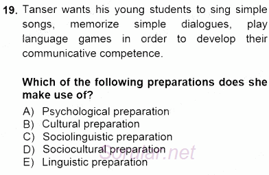 Çocuklara Yabancı Dil Öğretimi 1 2012 - 2013 Dönem Sonu Sınavı 19.Soru