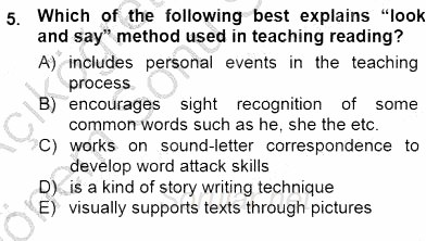 Çocuklara Yabancı Dil Öğretimi 1 2012 - 2013 Dönem Sonu Sınavı 5.Soru