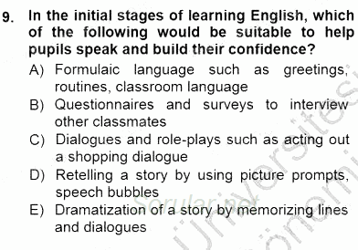 Çocuklara Yabancı Dil Öğretimi 1 2012 - 2013 Dönem Sonu Sınavı 9.Soru
