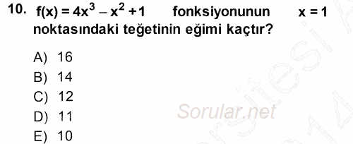 Matematik 1 2013 - 2014 Dönem Sonu Sınavı 10.Soru