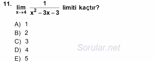 Matematik 1 2013 - 2014 Dönem Sonu Sınavı 11.Soru