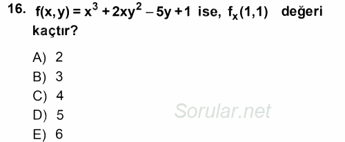 Matematik 1 2013 - 2014 Dönem Sonu Sınavı 16.Soru