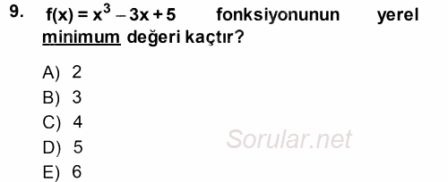 Matematik 1 2013 - 2014 Dönem Sonu Sınavı 9.Soru