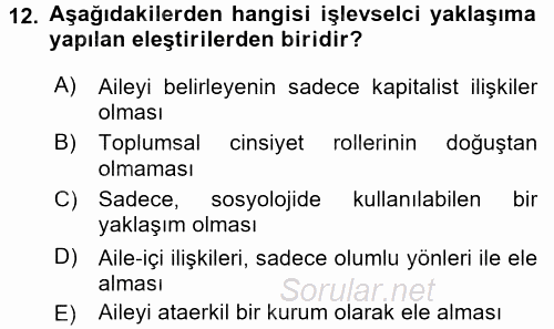 Aile Sosyolojisi 2016 - 2017 Ara Sınavı 12.Soru