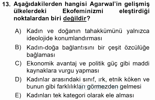 Aile Sosyolojisi 2016 - 2017 Ara Sınavı 13.Soru