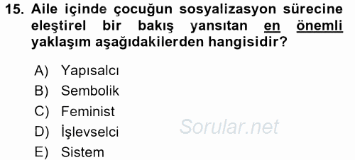 Aile Sosyolojisi 2016 - 2017 Ara Sınavı 15.Soru