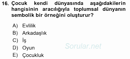 Aile Sosyolojisi 2016 - 2017 Ara Sınavı 16.Soru
