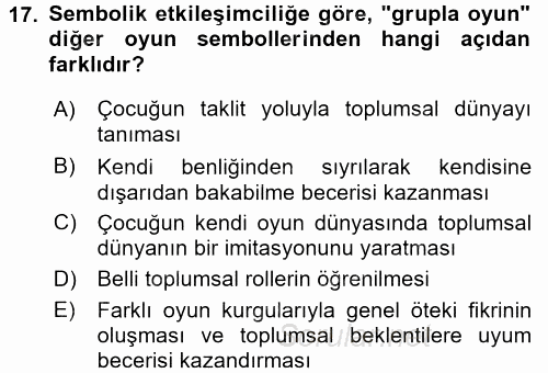 Aile Sosyolojisi 2016 - 2017 Ara Sınavı 17.Soru