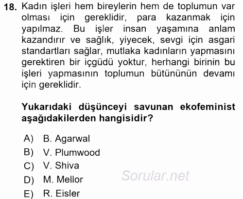 Aile Sosyolojisi 2016 - 2017 Ara Sınavı 18.Soru