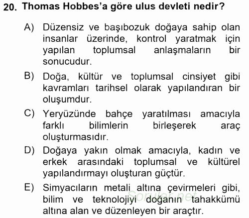 Aile Sosyolojisi 2016 - 2017 Ara Sınavı 20.Soru