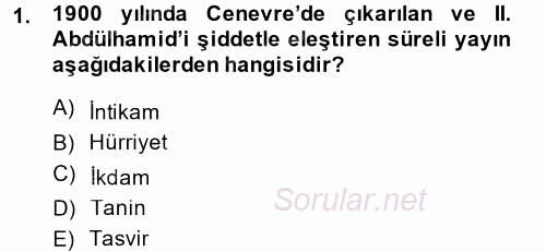 Türk Basın Tarihi 2014 - 2015 Ara Sınavı 1.Soru