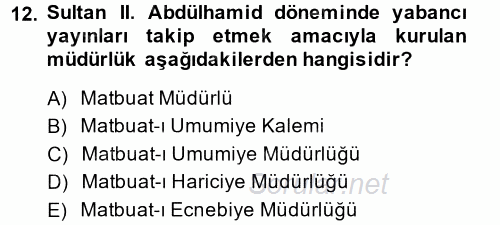 Türk Basın Tarihi 2014 - 2015 Ara Sınavı 12.Soru