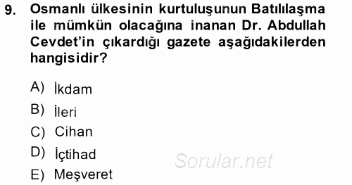 Türk Basın Tarihi 2014 - 2015 Ara Sınavı 9.Soru