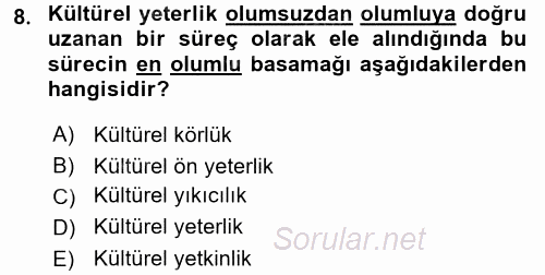 Küreselleşme ve Kültürlerarası İletişim 2017 - 2018 Ara Sınavı 8.Soru