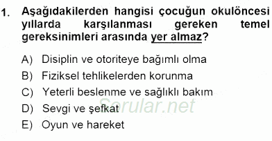 Okulöncesi Eğitime Giriş 2014 - 2015 Dönem Sonu Sınavı 1.Soru