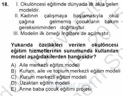 Okulöncesi Eğitime Giriş 2014 - 2015 Dönem Sonu Sınavı 18.Soru