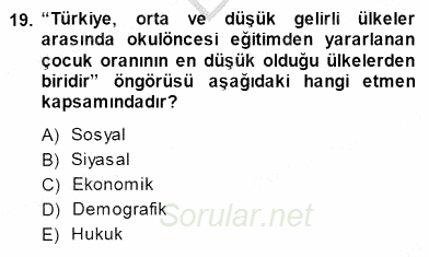 Okulöncesi Eğitime Giriş 2014 - 2015 Dönem Sonu Sınavı 19.Soru