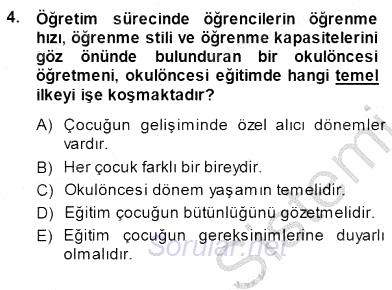 Okulöncesi Eğitime Giriş 2014 - 2015 Dönem Sonu Sınavı 4.Soru