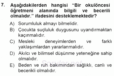 Okulöncesi Eğitime Giriş 2014 - 2015 Dönem Sonu Sınavı 7.Soru