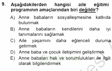 Okulöncesi Eğitime Giriş 2014 - 2015 Dönem Sonu Sınavı 9.Soru