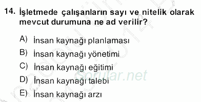 Örgütlerde İnsan Kaynakları Yönetimi 2013 - 2014 Ara Sınavı 14.Soru