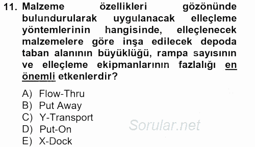 Lojistik Yönetimi 2012 - 2013 Ara Sınavı 11.Soru