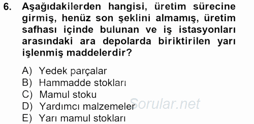 Lojistik Yönetimi 2012 - 2013 Ara Sınavı 6.Soru