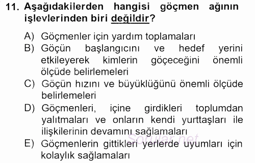 Kent Sosyolojisi 2012 - 2013 Ara Sınavı 11.Soru