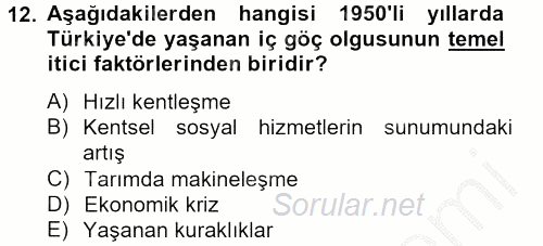 Kent Sosyolojisi 2012 - 2013 Ara Sınavı 12.Soru