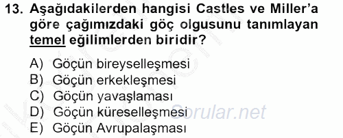 Kent Sosyolojisi 2012 - 2013 Ara Sınavı 13.Soru