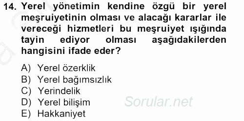 Kent Sosyolojisi 2012 - 2013 Ara Sınavı 14.Soru