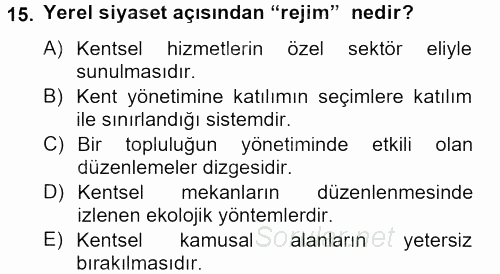 Kent Sosyolojisi 2012 - 2013 Ara Sınavı 15.Soru