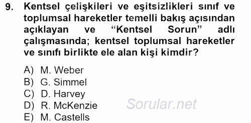 Kent Sosyolojisi 2012 - 2013 Ara Sınavı 9.Soru