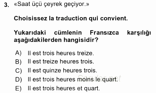 Fransızca 1 2016 - 2017 Ara Sınavı 3.Soru