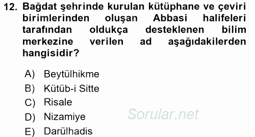 Eğitim Tarihi 2015 - 2016 Ara Sınavı 12.Soru