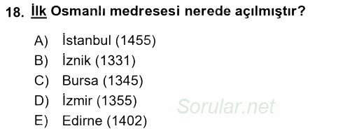 Eğitim Tarihi 2015 - 2016 Ara Sınavı 18.Soru