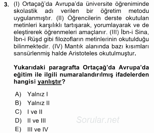 Eğitim Tarihi 2015 - 2016 Ara Sınavı 3.Soru