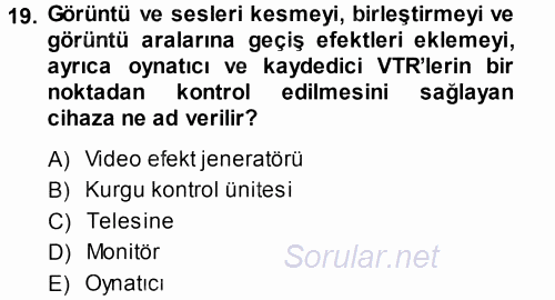 Kamera Tekniğine Giriş 2014 - 2015 Tek Ders Sınavı 19.Soru