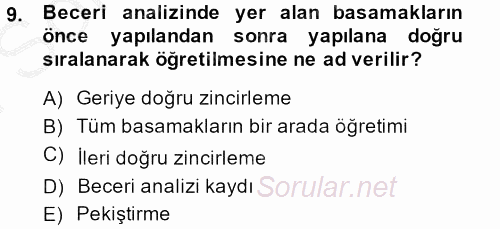 Özel Gereksinimli Bireyler ve Bakım Hizmetleri 2014 - 2015 Dönem Sonu Sınavı 9.Soru